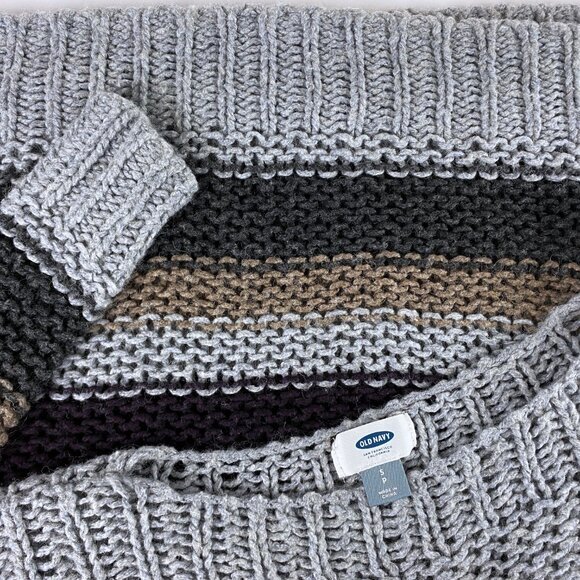 Open Knit Stripe Sweater S Boxy Oversized Boho Chic Bohemian Neutral Earthy Fall - Picture 8 of 8